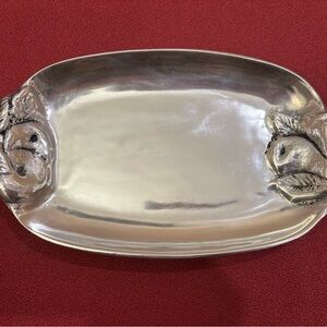 Polished Aluminum  Serving Tray With Pear Fruit Handles 9.25” by 5.25”.  New!!